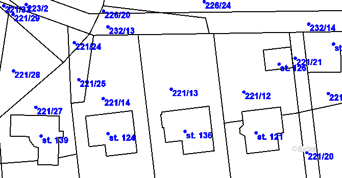 Parcela st. 221/13 v KÚ Tajanov u Tupadel, Katastrální mapa