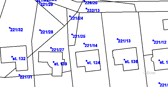 Parcela st. 221/14 v KÚ Tajanov u Tupadel, Katastrální mapa