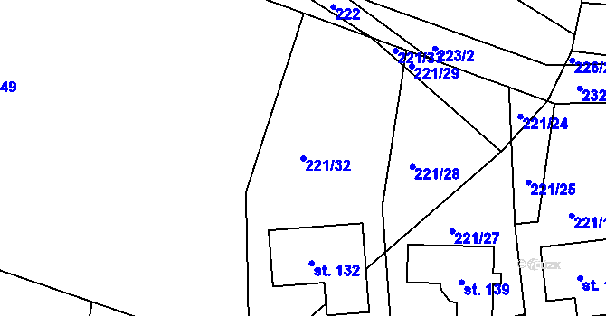 Parcela st. 221/32 v KÚ Tajanov u Tupadel, Katastrální mapa
