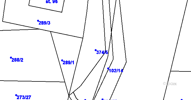 Parcela st. 374/5 v KÚ Tajanov u Tupadel, Katastrální mapa