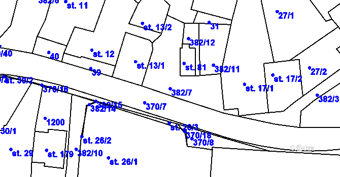 Parcela st. 382/7 v KÚ Tajanov u Tupadel, Katastrální mapa