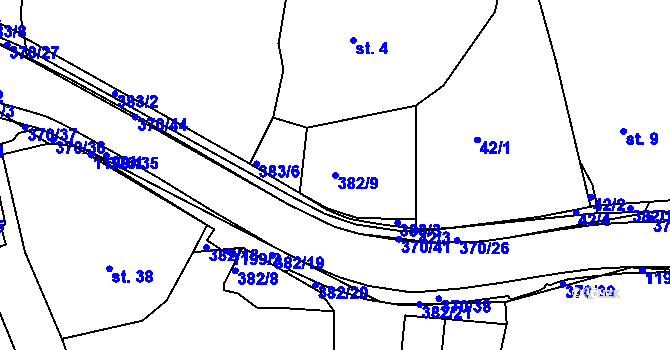 Parcela st. 382/9 v KÚ Tajanov u Tupadel, Katastrální mapa