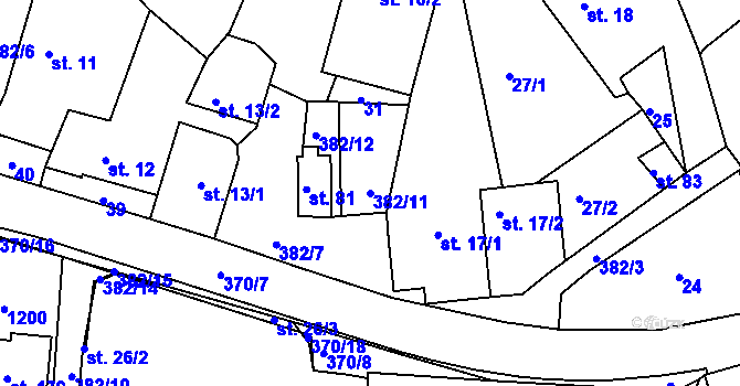 Parcela st. 382/11 v KÚ Tajanov u Tupadel, Katastrální mapa