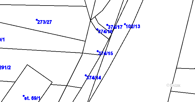 Parcela st. 374/15 v KÚ Tajanov u Tupadel, Katastrální mapa
