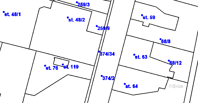 Parcela st. 374/34 v KÚ Tajanov u Tupadel, Katastrální mapa