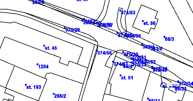 Parcela st. 374/56 v KÚ Tajanov u Tupadel, Katastrální mapa