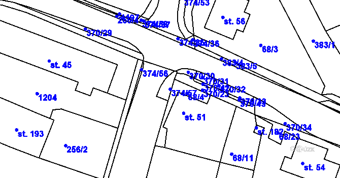 Parcela st. 374/57 v KÚ Tajanov u Tupadel, Katastrální mapa