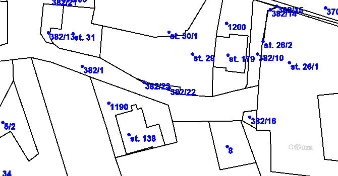 Parcela st. 382/22 v KÚ Tajanov u Tupadel, Katastrální mapa