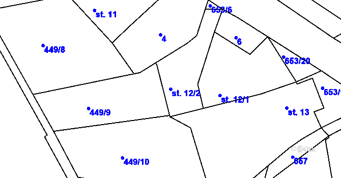 Parcela st. 12/2 v KÚ Tupadly u Klatov, Katastrální mapa
