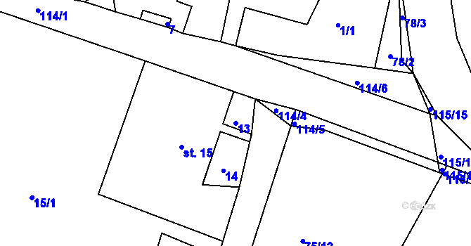 Parcela st. 13 v KÚ Věckovice u Janovic nad Úhlavou, Katastrální mapa