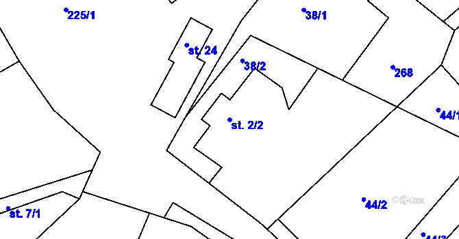 Parcela st. 2/2 v KÚ Tupesy u Přelouče, Katastrální mapa