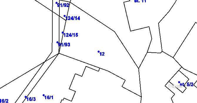 Parcela st. 12 v KÚ Tupesy u Přelouče, Katastrální mapa