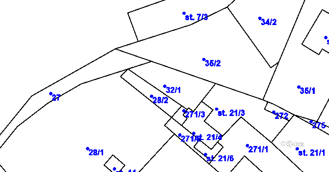 Parcela st. 32/1 v KÚ Tupesy u Přelouče, Katastrální mapa