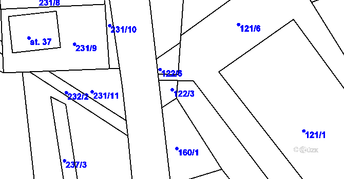 Parcela st. 122/3 v KÚ Tupesy u Přelouče, Katastrální mapa
