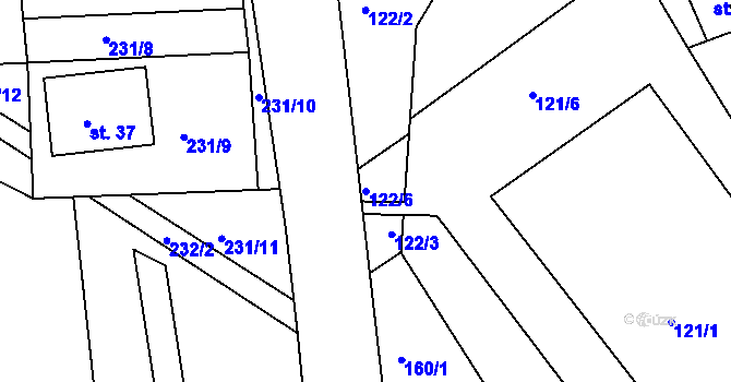 Parcela st. 122/6 v KÚ Tupesy u Přelouče, Katastrální mapa