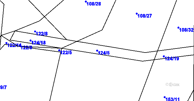 Parcela st. 124/5 v KÚ Tupesy u Přelouče, Katastrální mapa