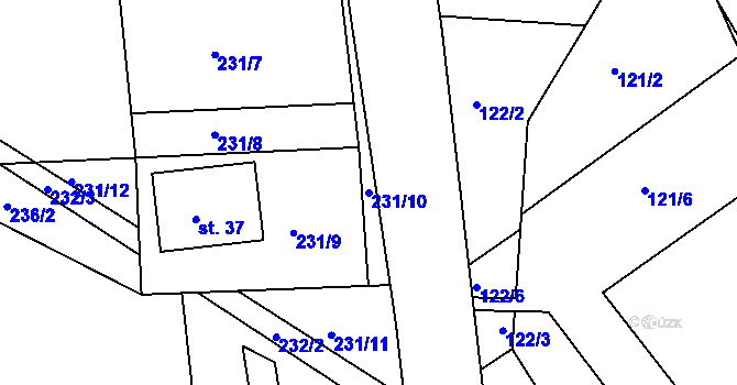 Parcela st. 231/10 v KÚ Tupesy u Přelouče, Katastrální mapa