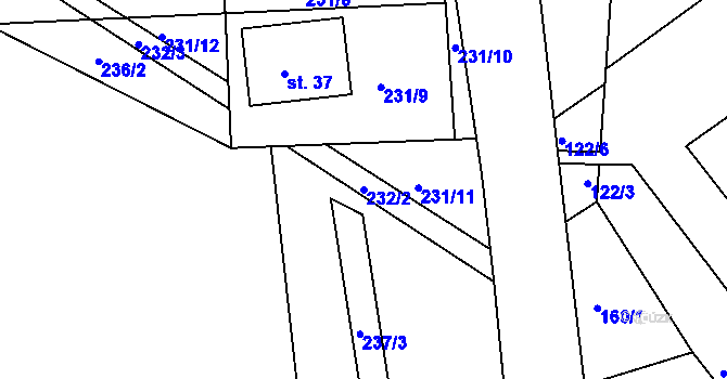 Parcela st. 232/2 v KÚ Tupesy u Přelouče, Katastrální mapa