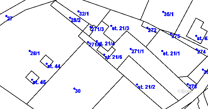 Parcela st. 21/6 v KÚ Tupesy u Přelouče, Katastrální mapa
