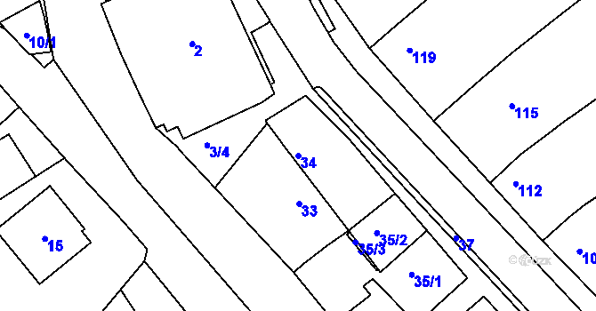 Parcela st. 34 v KÚ Tupesy na Moravě, Katastrální mapa