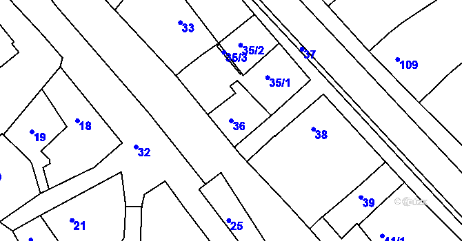 Parcela st. 36 v KÚ Tupesy na Moravě, Katastrální mapa