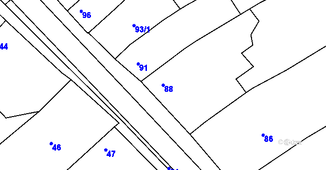 Parcela st. 88 v KÚ Tupesy na Moravě, Katastrální mapa