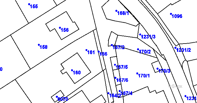 Parcela st. 166 v KÚ Tupesy na Moravě, Katastrální mapa