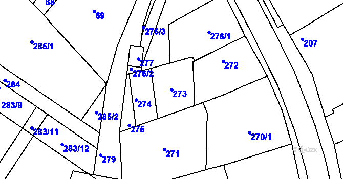 Parcela st. 273 v KÚ Tupesy na Moravě, Katastrální mapa