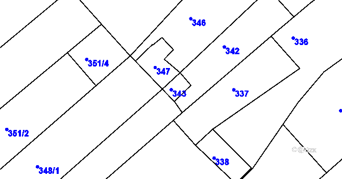 Parcela st. 343 v KÚ Tupesy na Moravě, Katastrální mapa