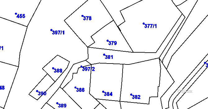 Parcela st. 381 v KÚ Tupesy na Moravě, Katastrální mapa