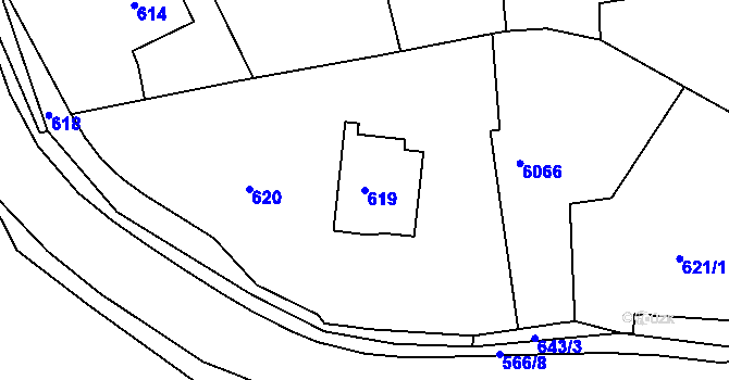 Parcela st. 619 v KÚ Tupesy na Moravě, Katastrální mapa