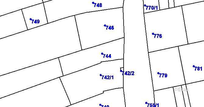 Parcela st. 744 v KÚ Tupesy na Moravě, Katastrální mapa