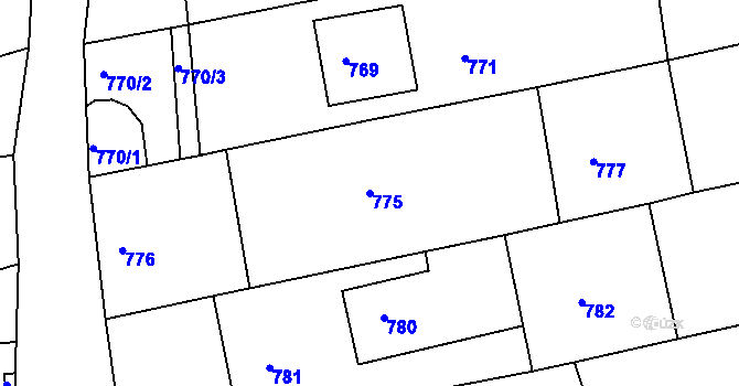 Parcela st. 775 v KÚ Tupesy na Moravě, Katastrální mapa