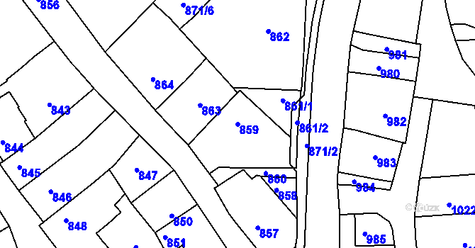 Parcela st. 859 v KÚ Tupesy na Moravě, Katastrální mapa