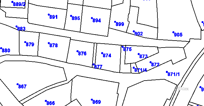 Parcela st. 874 v KÚ Tupesy na Moravě, Katastrální mapa