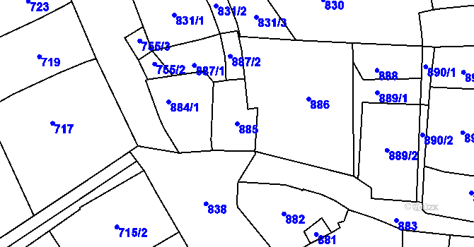 Parcela st. 885 v KÚ Tupesy na Moravě, Katastrální mapa