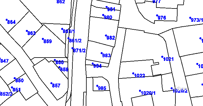Parcela st. 983 v KÚ Tupesy na Moravě, Katastrální mapa