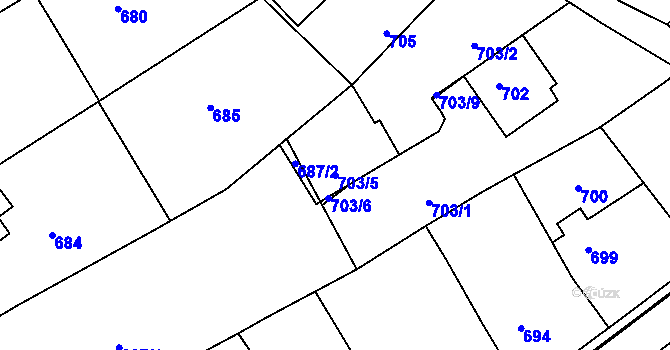 Parcela st. 703/5 v KÚ Tupesy na Moravě, Katastrální mapa