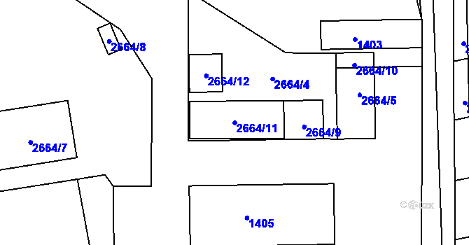Parcela st. 2664/11 v KÚ Tupesy na Moravě, Katastrální mapa