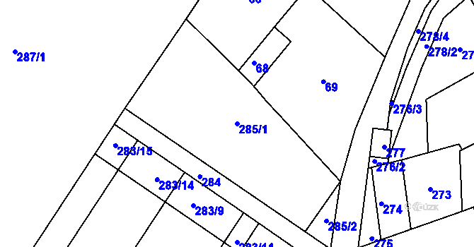 Parcela st. 285/1 v KÚ Tupesy na Moravě, Katastrální mapa
