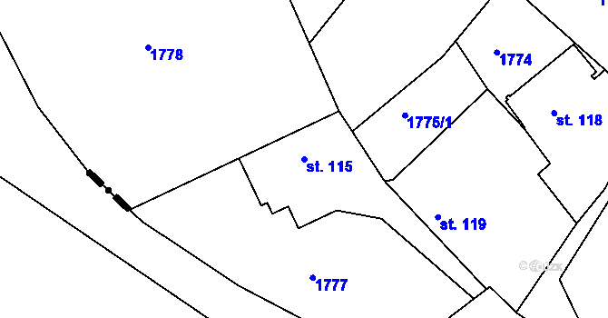 Parcela st. 115 v KÚ Bumbalka, Katastrální mapa