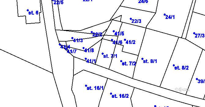 Parcela st. 7/1 v KÚ Rašovy, Katastrální mapa