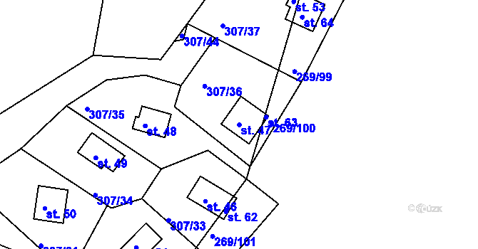 Parcela st. 47 v KÚ Rašovy, Katastrální mapa