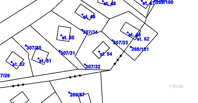 Parcela st. 54 v KÚ Rašovy, Katastrální mapa