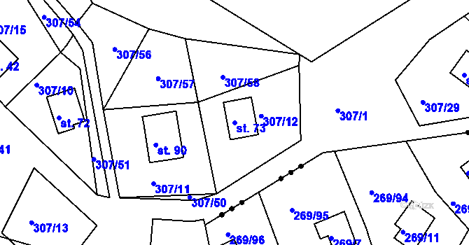Parcela st. 73 v KÚ Rašovy, Katastrální mapa