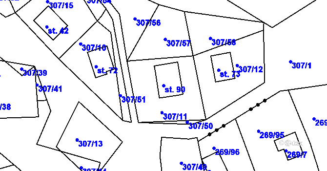 Parcela st. 90 v KÚ Rašovy, Katastrální mapa