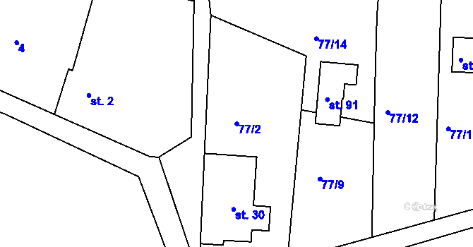 Parcela st. 77/2 v KÚ Rašovy, Katastrální mapa