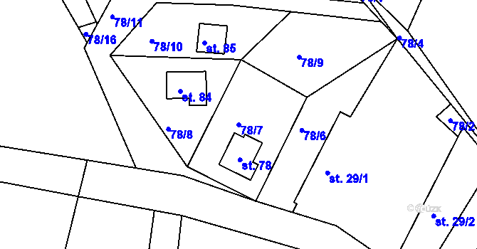 Parcela st. 78/7 v KÚ Rašovy, Katastrální mapa