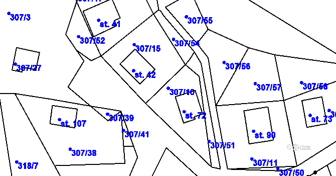 Parcela st. 307/10 v KÚ Rašovy, Katastrální mapa