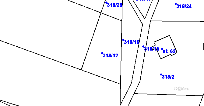 Parcela st. 318/12 v KÚ Rašovy, Katastrální mapa